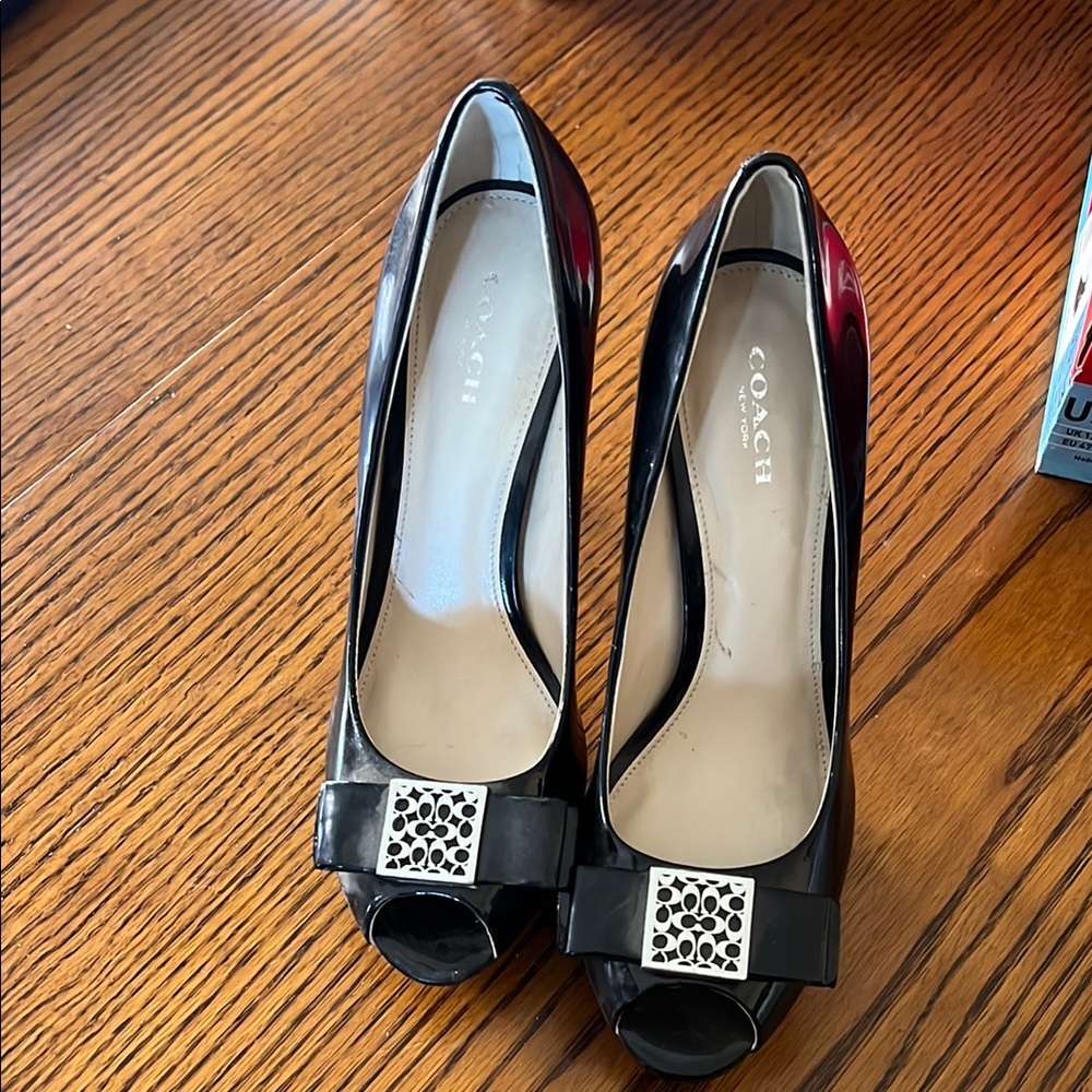 Coach Black Peep-Toe Heels